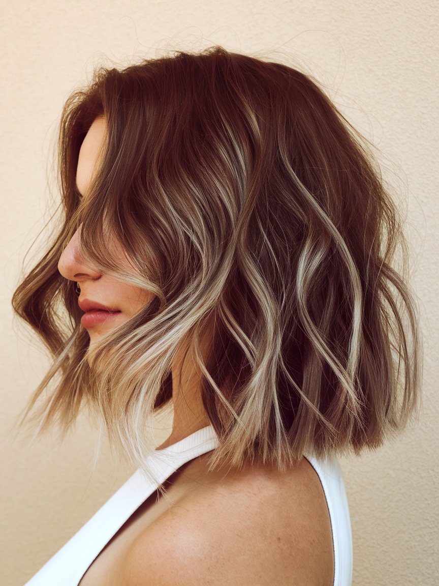 24. Balayage Lob with Gentle Curls