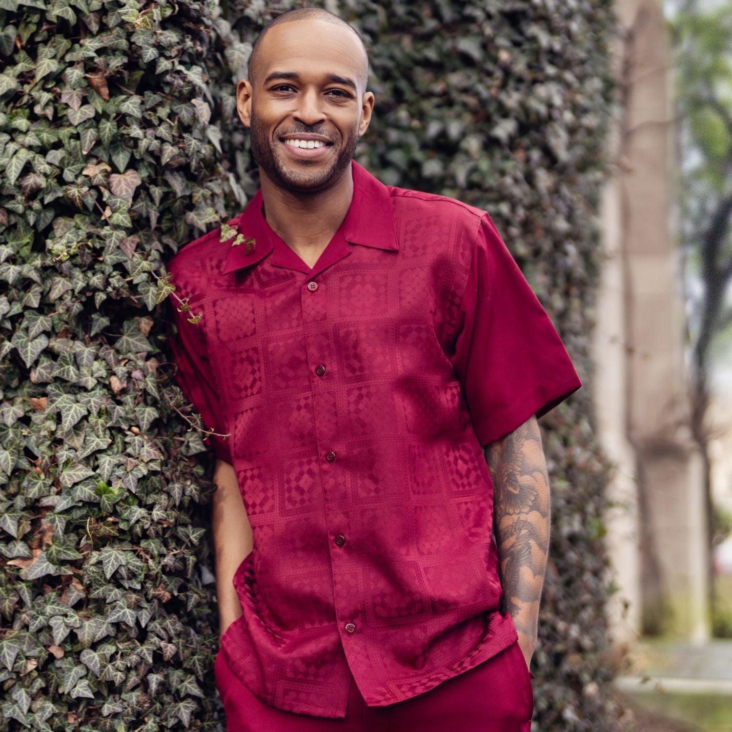 Montique's Men's Burgundy Tonal Check Walking Suit
