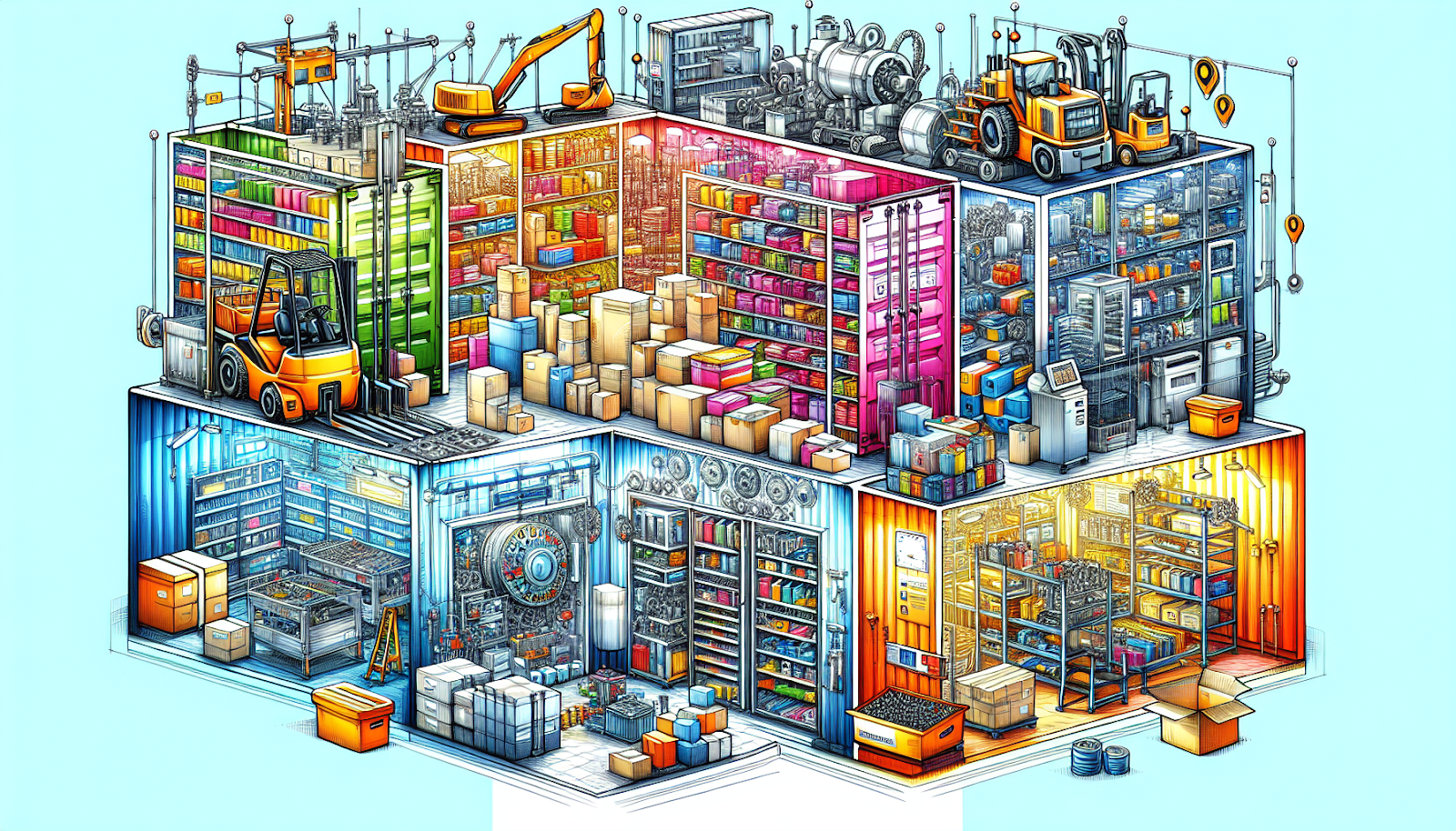 An illustration showing specialized storage solutions for various industries.
