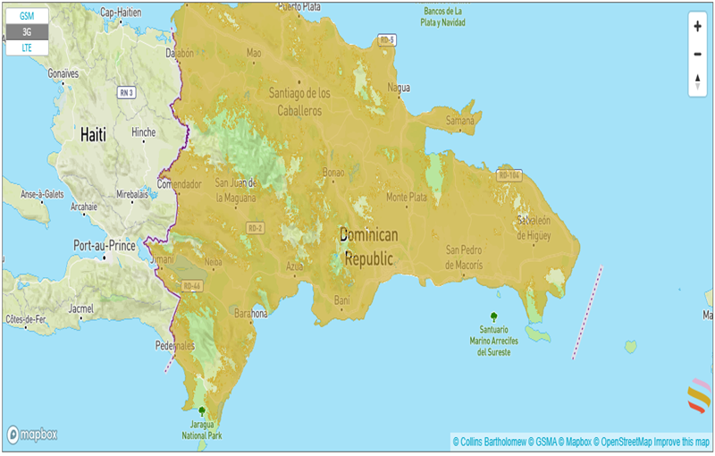 mapa de cobertura con esim en republica dominicana