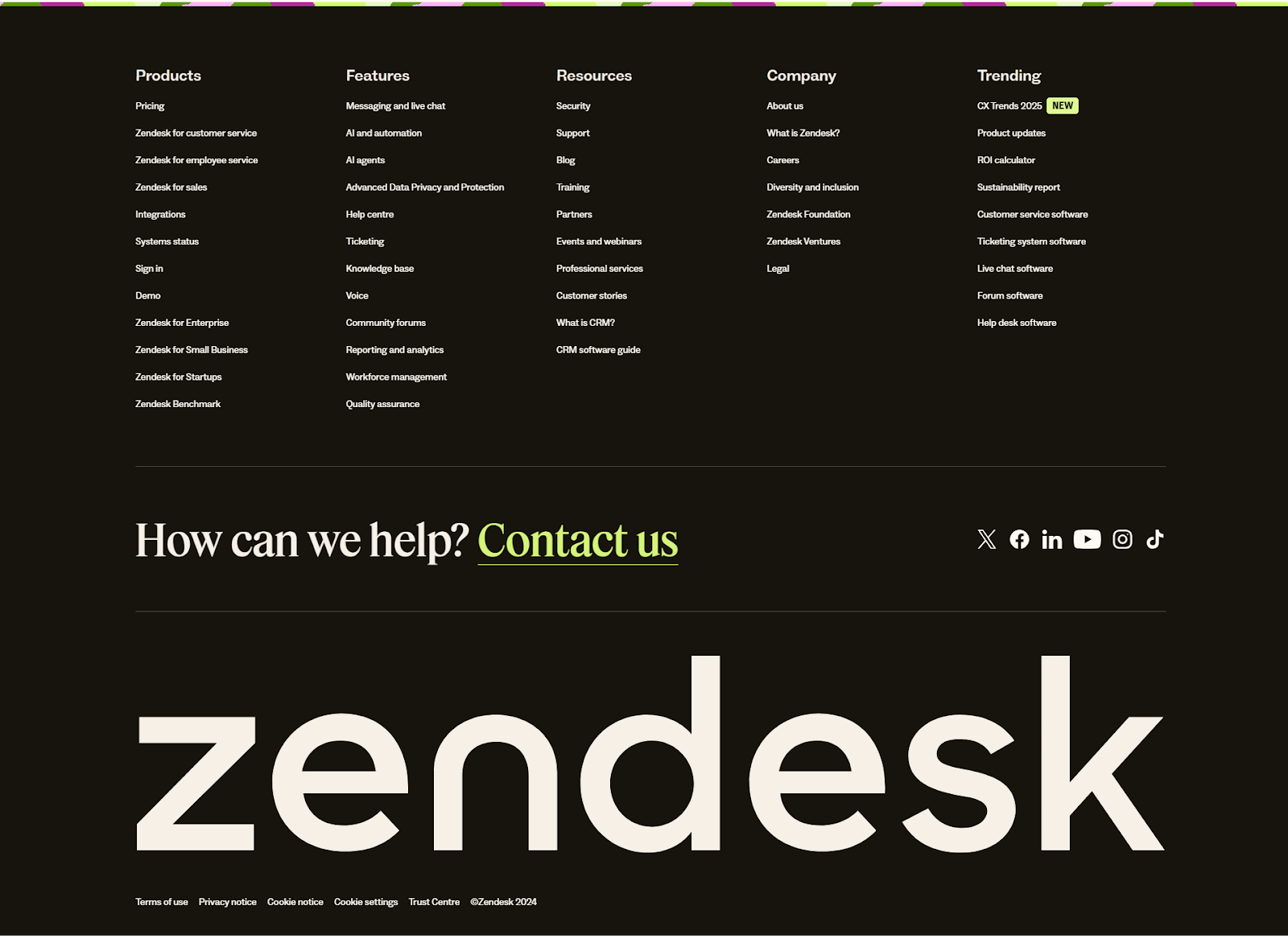 best website footer examples - zendesk