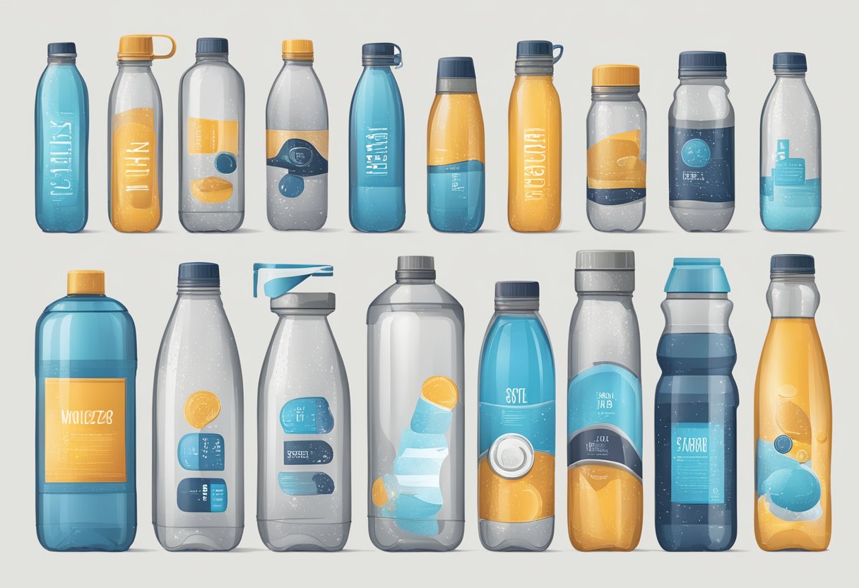 A water bottle surrounded by various font styles, with emphasis on legibility and visibility