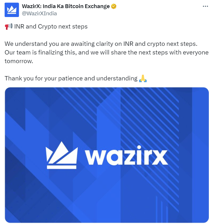 WazirX Promises to Provide INR and Crypto Solution, Source