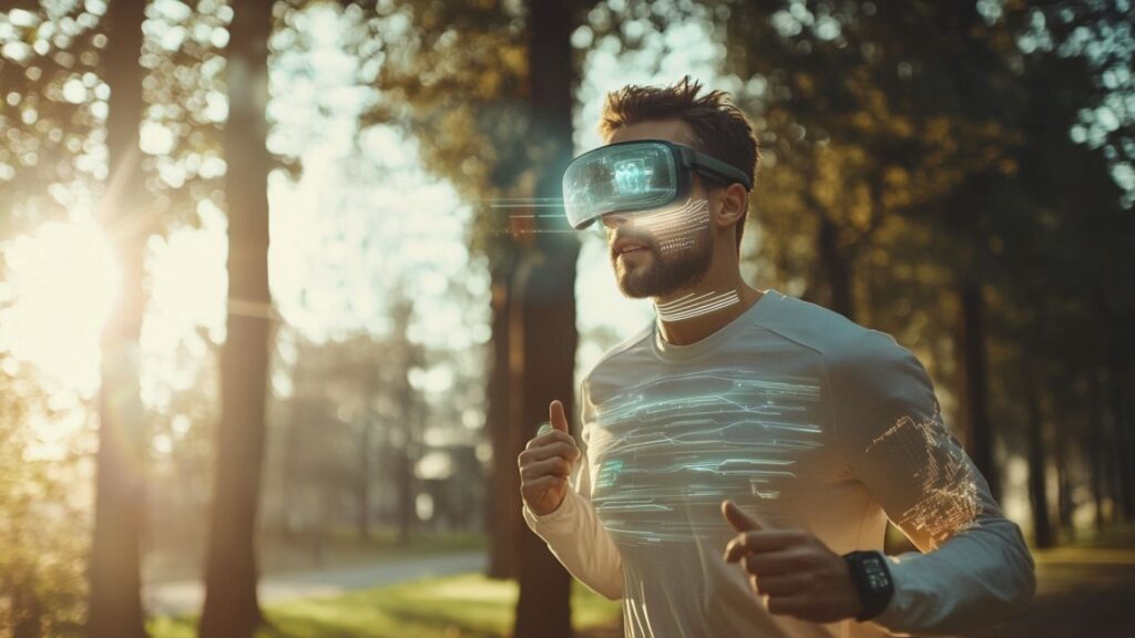 AR smart glasses used during outdoor fitness training