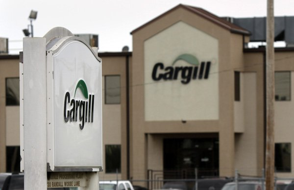 Signs displayed at the Cargill turkey processing plant in Springdale, Arkansas.