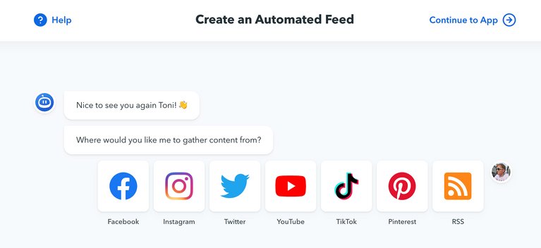 Selecting the social media channel on the Flockler app.