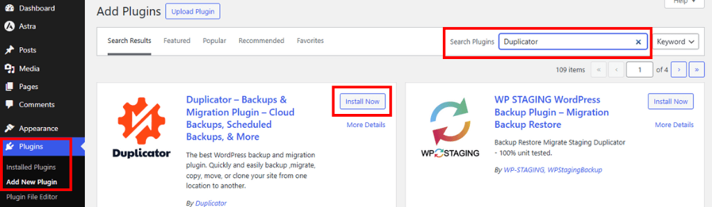 Install Duplicator WordPress Backup Plugin