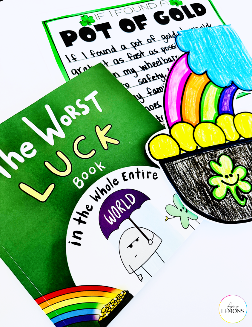 The Worst Luck book paired with a pot of gold drawing and writing activity for students