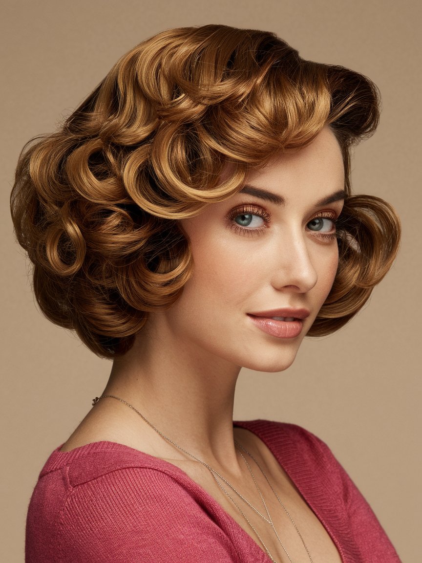 11. Layered Retro Bob with Voluminous Curls