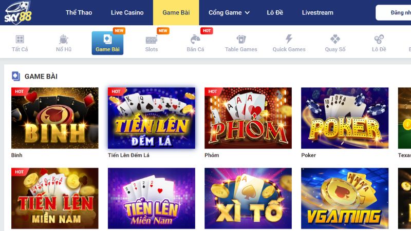 Giới thiệu về sảnh Game Bài Sky88