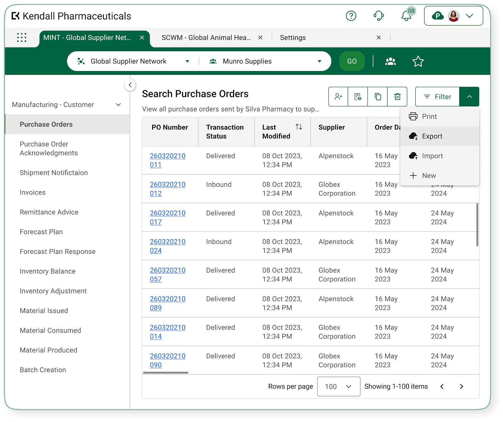 Example of one operation and a dropdown icon