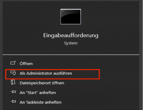 Klicken Sie auf „Als Administrator ausführen“