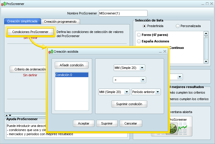 ProScreener, Screener de ProRealTime. Fuente: prorealtime.com