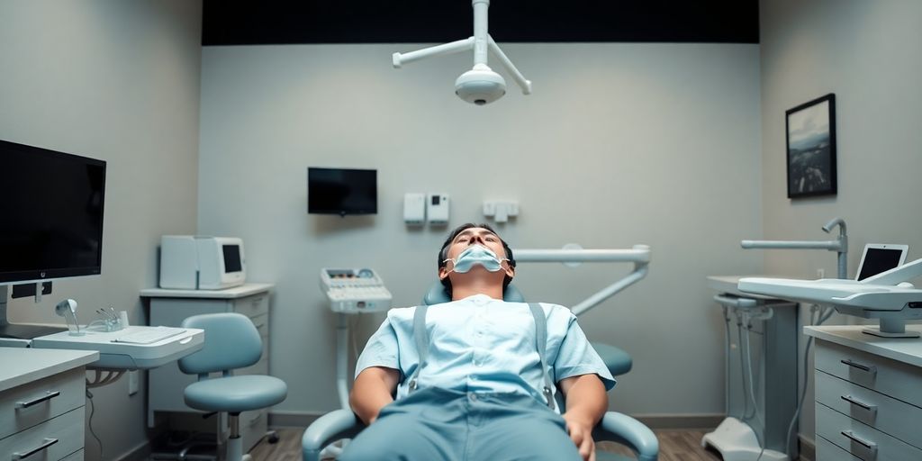 Relaxed patient in a dental chair during sedation dentistry.