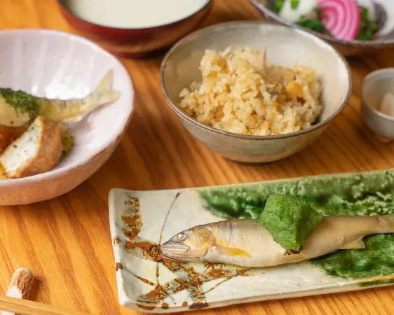 A Japanese banquet laid out on a table; a delicious element of this  Nagara River boating and banquet experience.