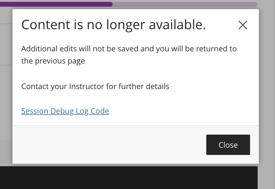 Content is no longer available dialog box