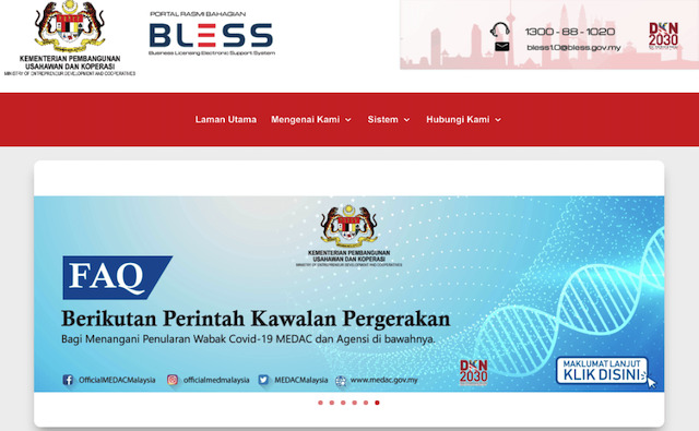 Ministry of Entrepreneur Development BLESS licensing website