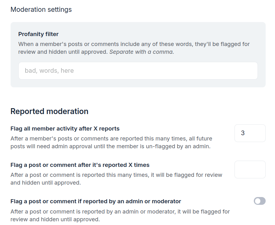 Circle profanity filter and flagging tools
