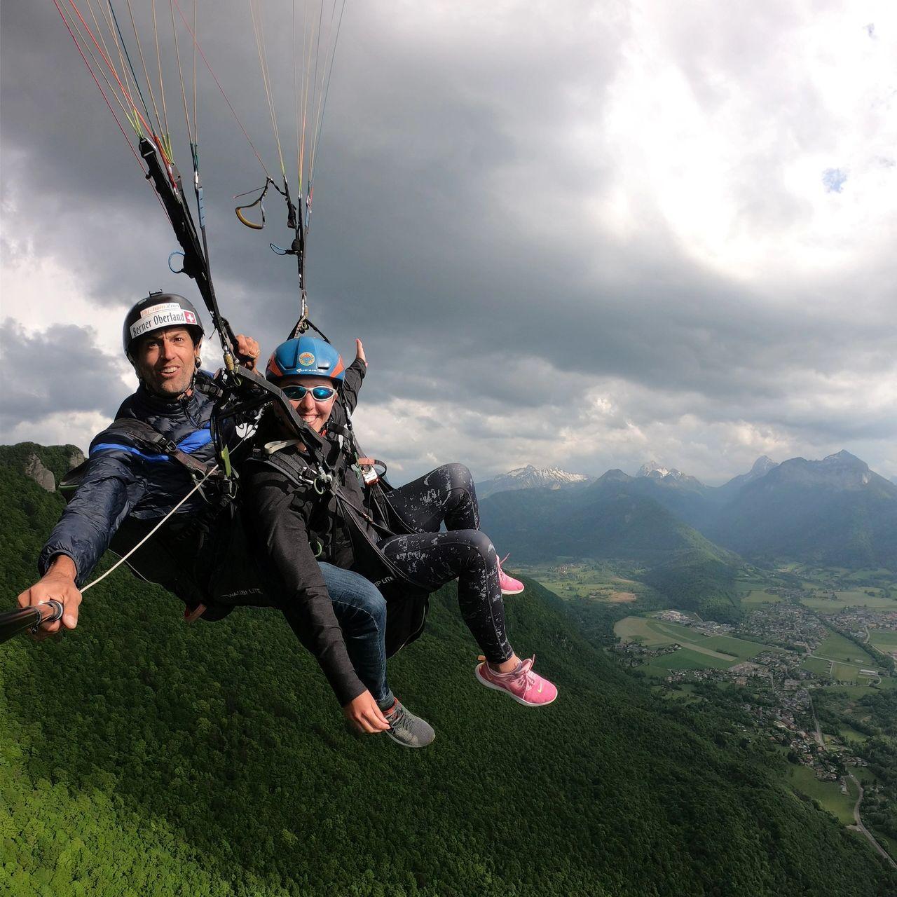 Rachel paragliding with guide Patrique