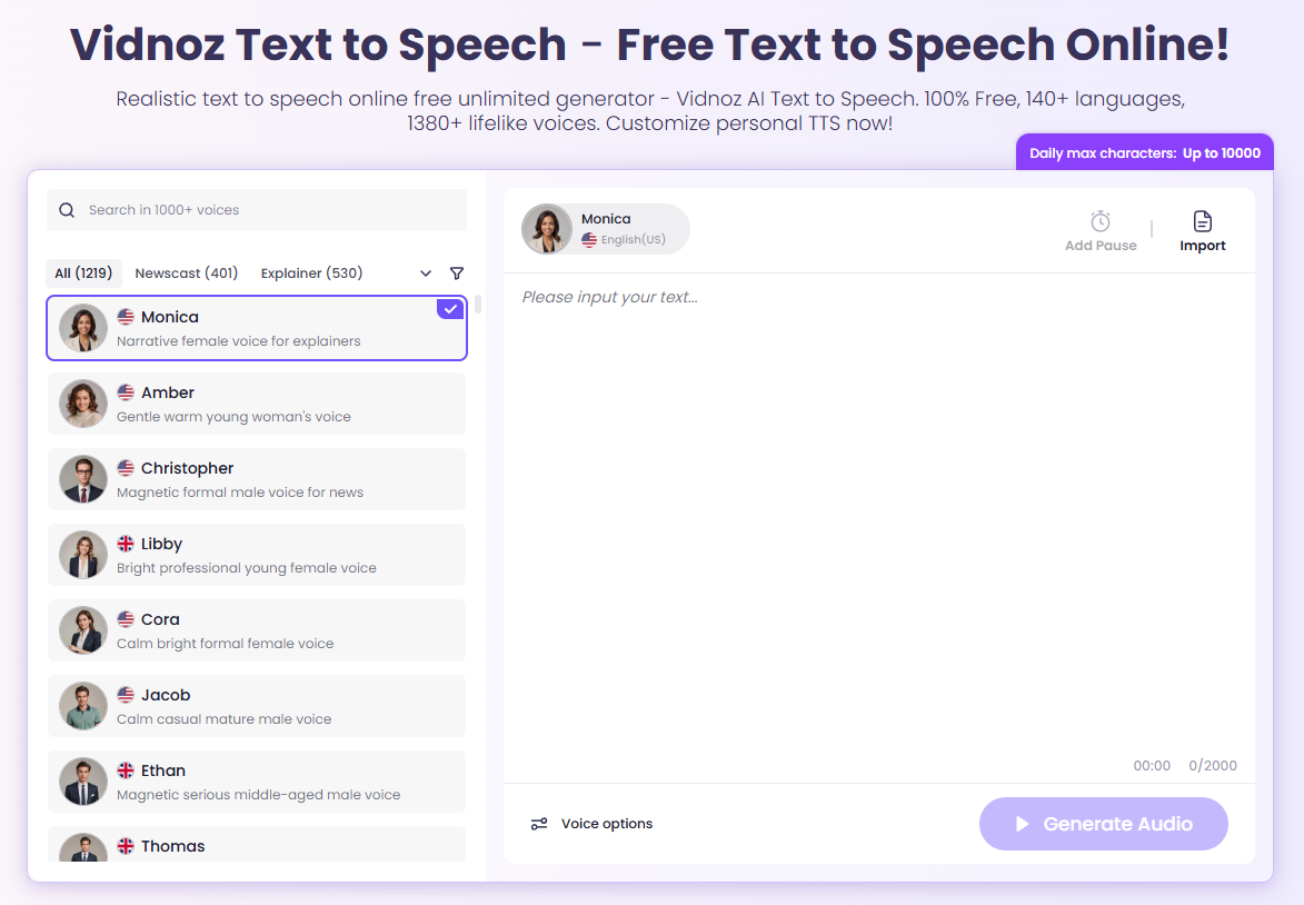 Vidnoz AI Text to Speech - Create Realistic Voices in Multiple Languages