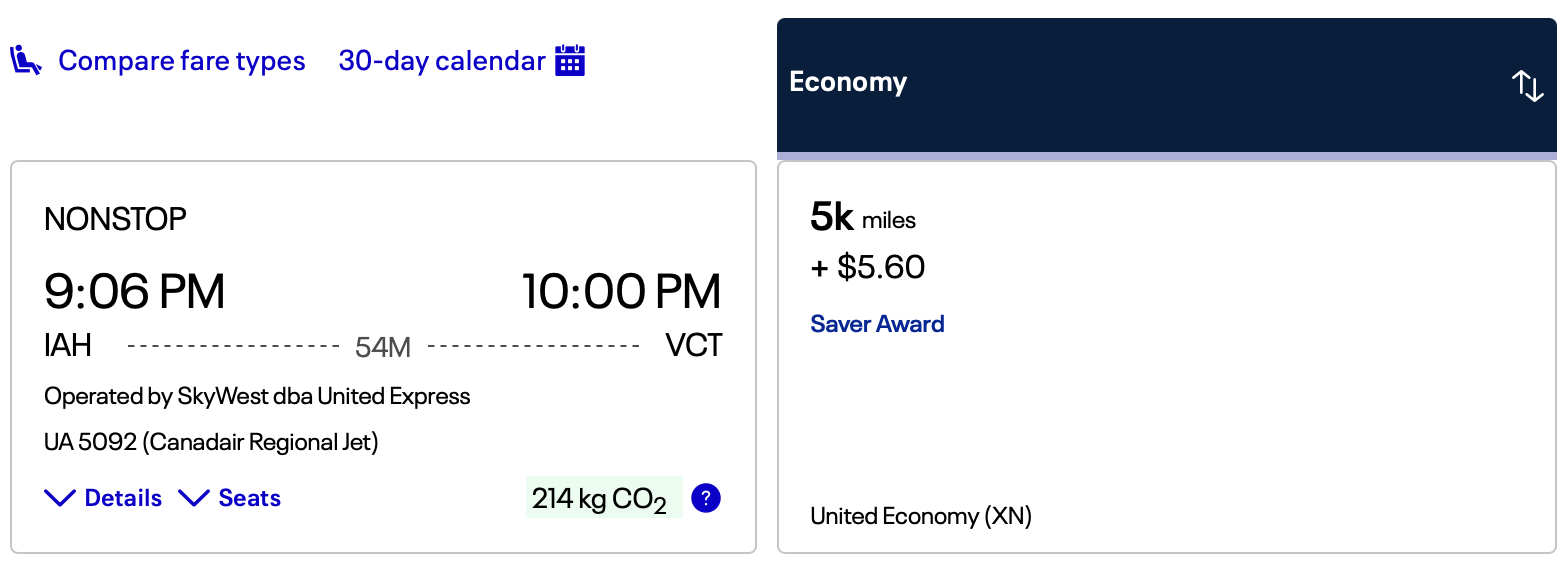 United Airlines flight result