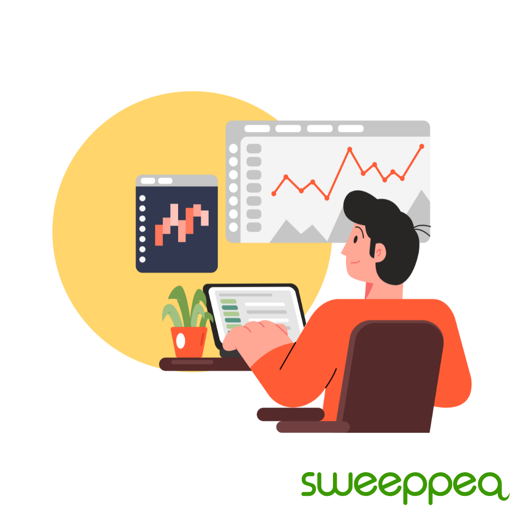 man looking at computer screen growing income with the sweeppea platform as an affiliate 