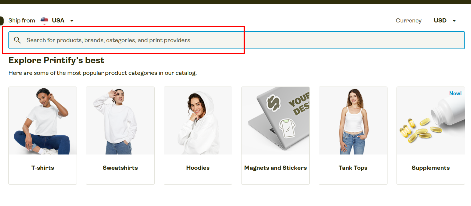 search for products on printify to sell on shopify