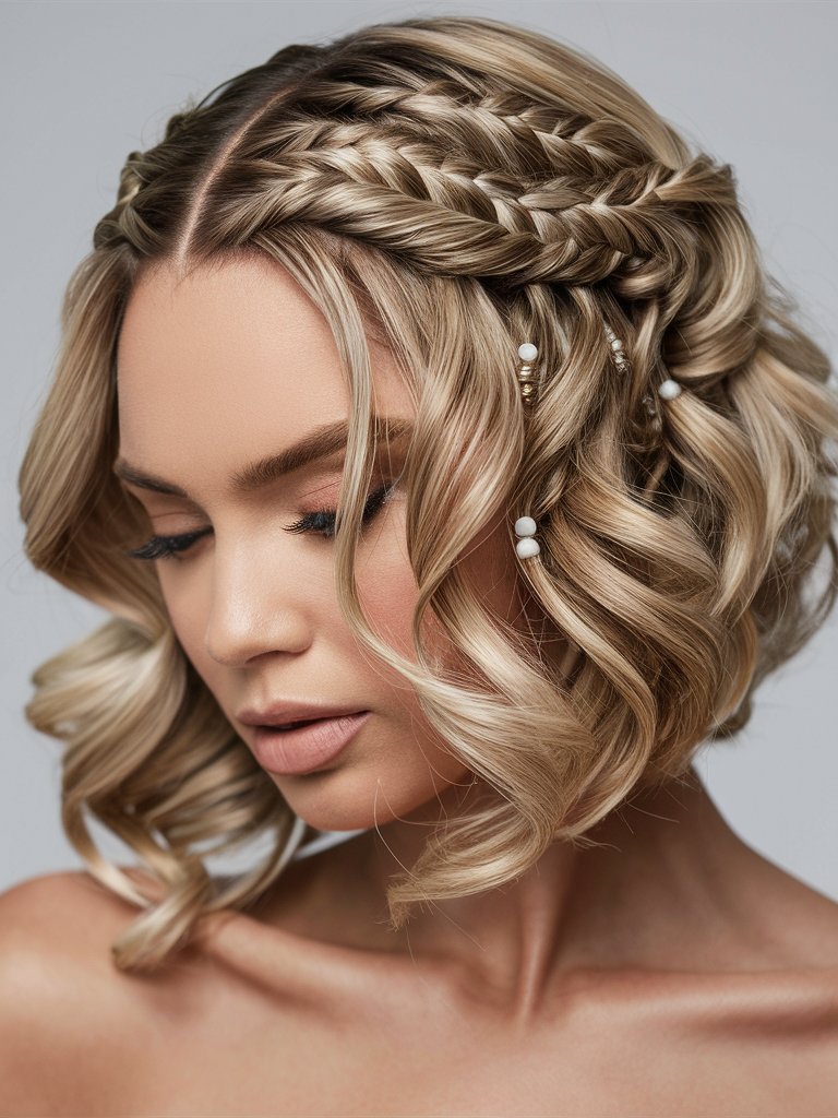 4. Braided Bob with Curls and Beads