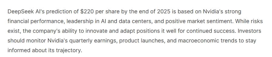 DeepSeek's initial Nvidia stock price target for the end of 2025.