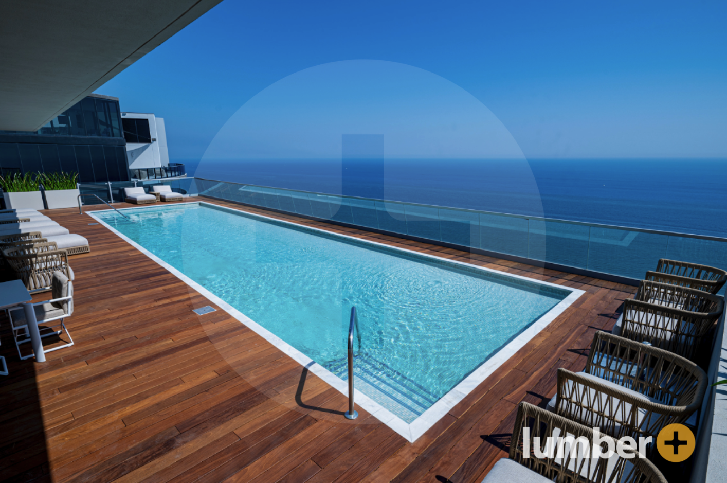 an image of a large pool deck composed of Ipe wood from Lumber Plus