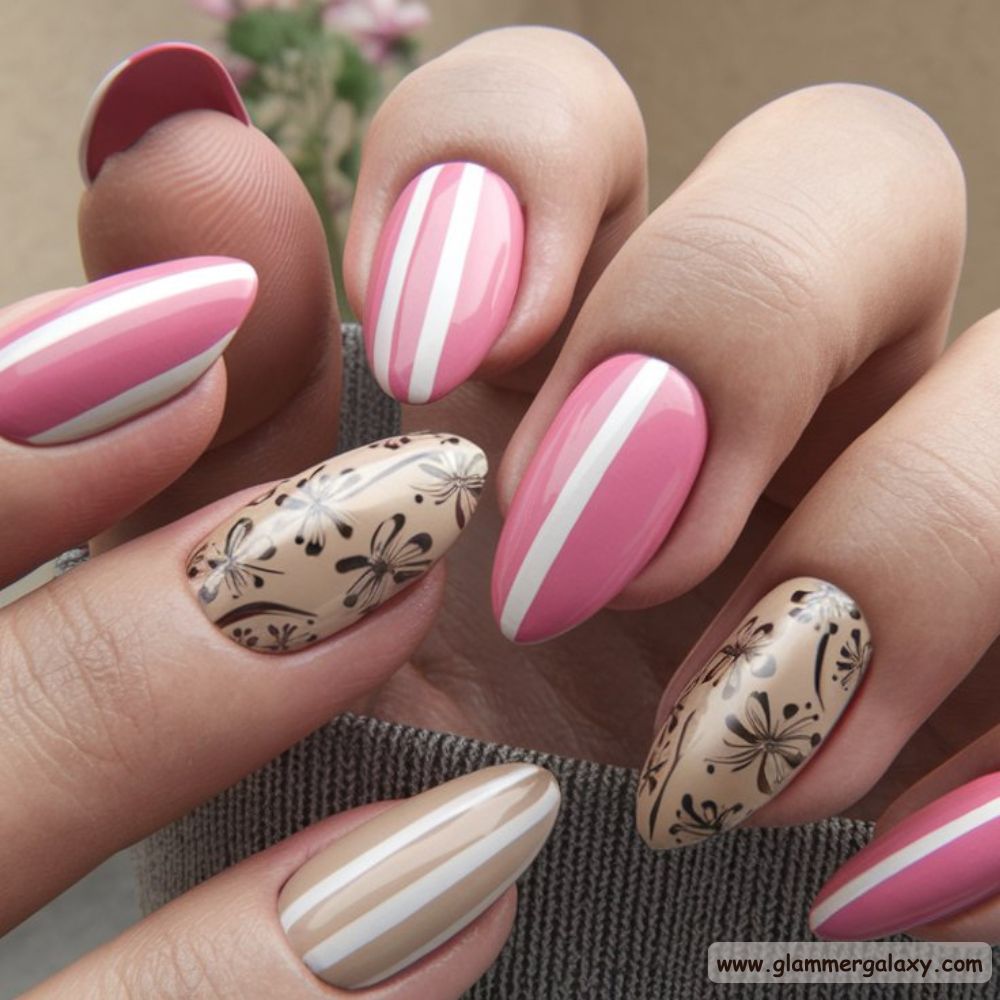 Almond Shaped Nails having Creative Mix ‘n Match