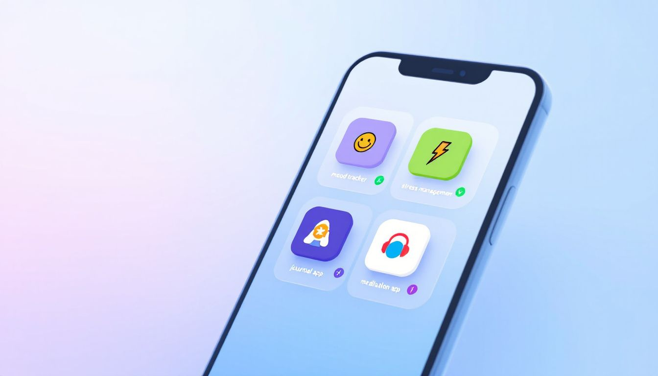 A collection of different mental health apps displayed on a smartphone screen.