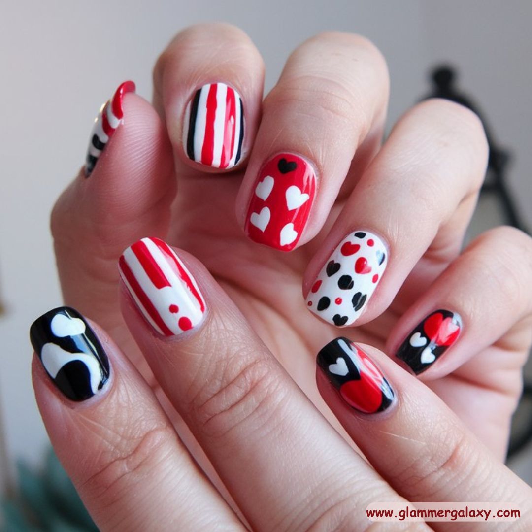 Red Winter Nail Designs having Mix and Match Style
