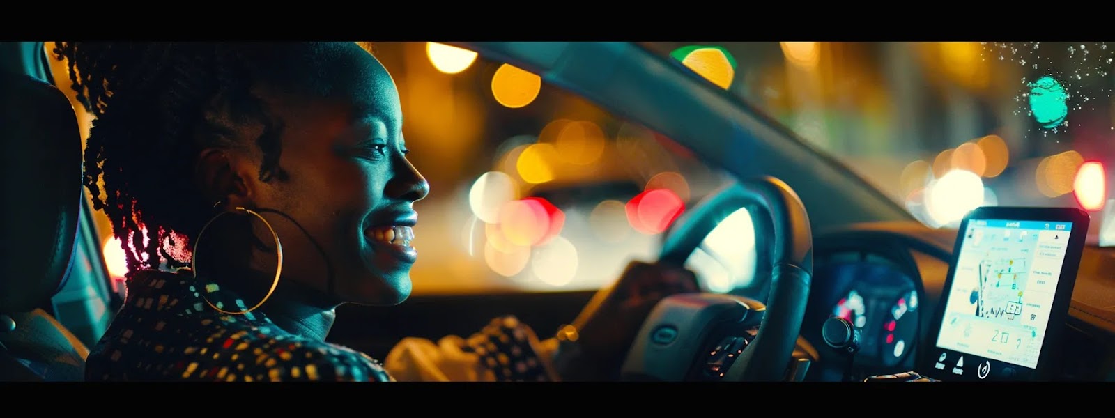 a person smiling while comparing car insurance rates on a laptop with money-saving tips and strategies on the screen.