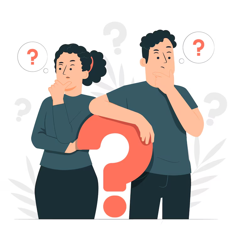 Graphic of a man and woman asking questions