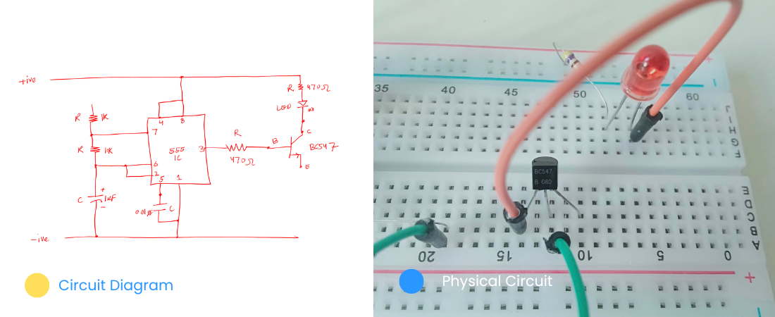 Transistor connection to LED 