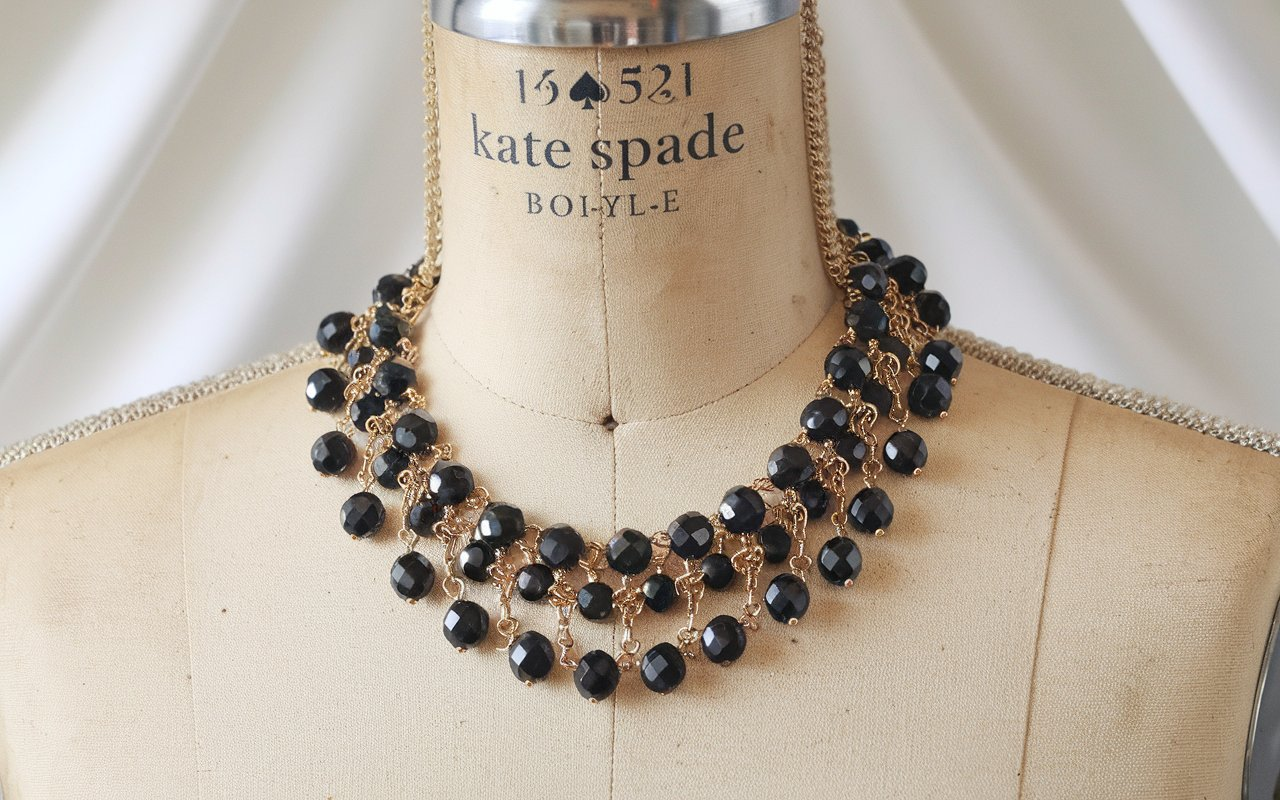 Kate Spade Black Faceted Bead Station Chain Necklace