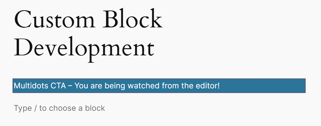 The updated block text in the WordPress editor.