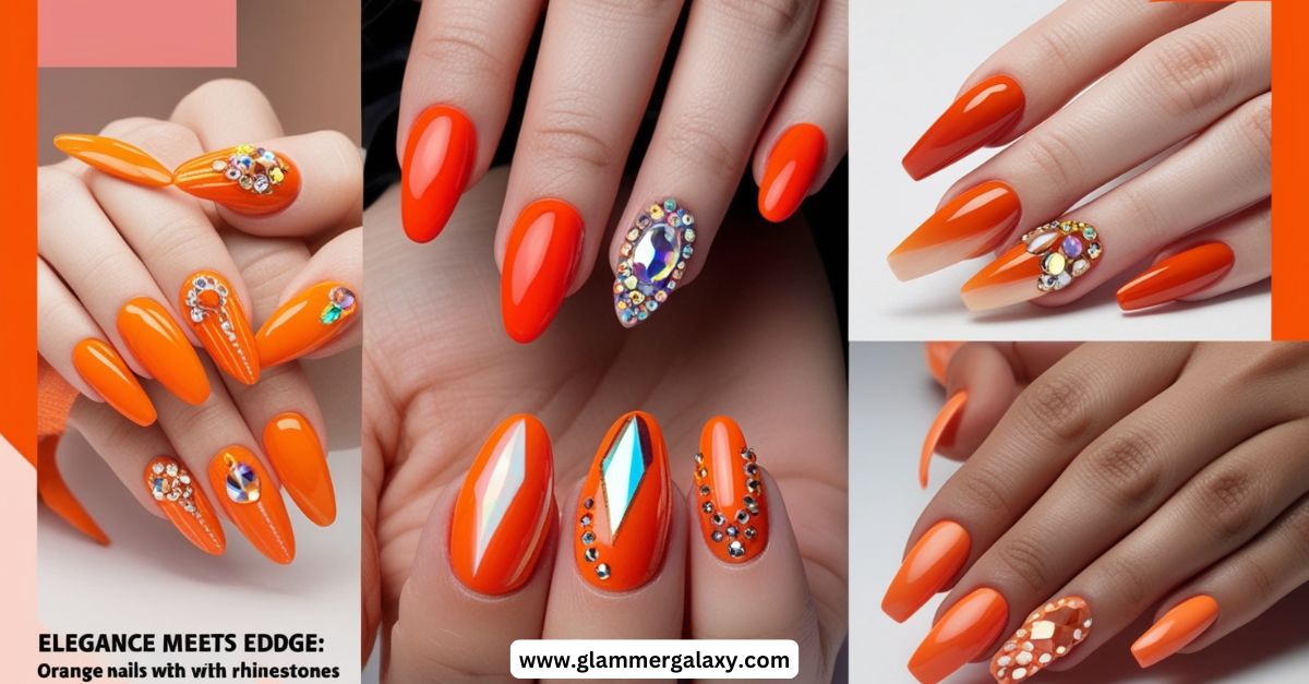 4 Orange Nail Designs with Rhinestones