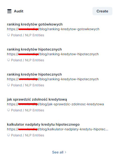 Audyt semantyczny w Surfer SEO.