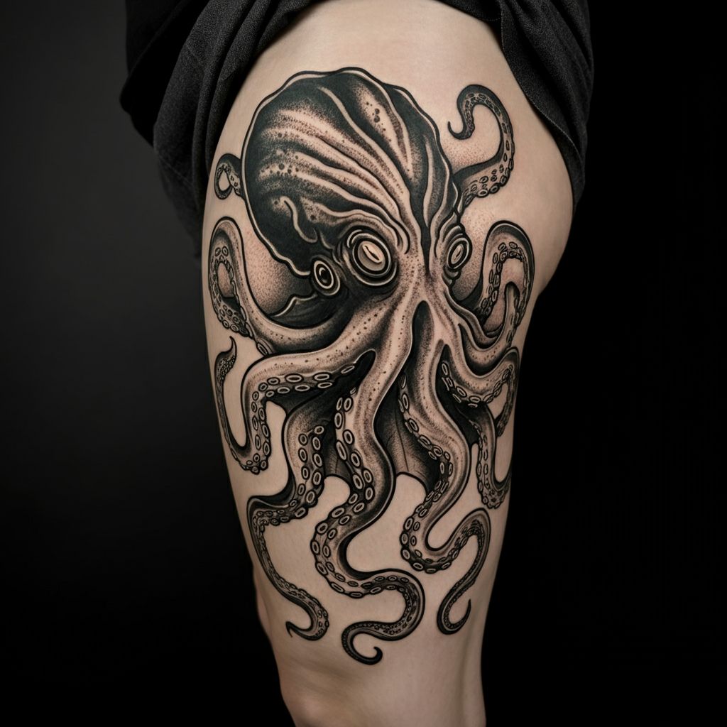 Kraken Tattoo on thigh