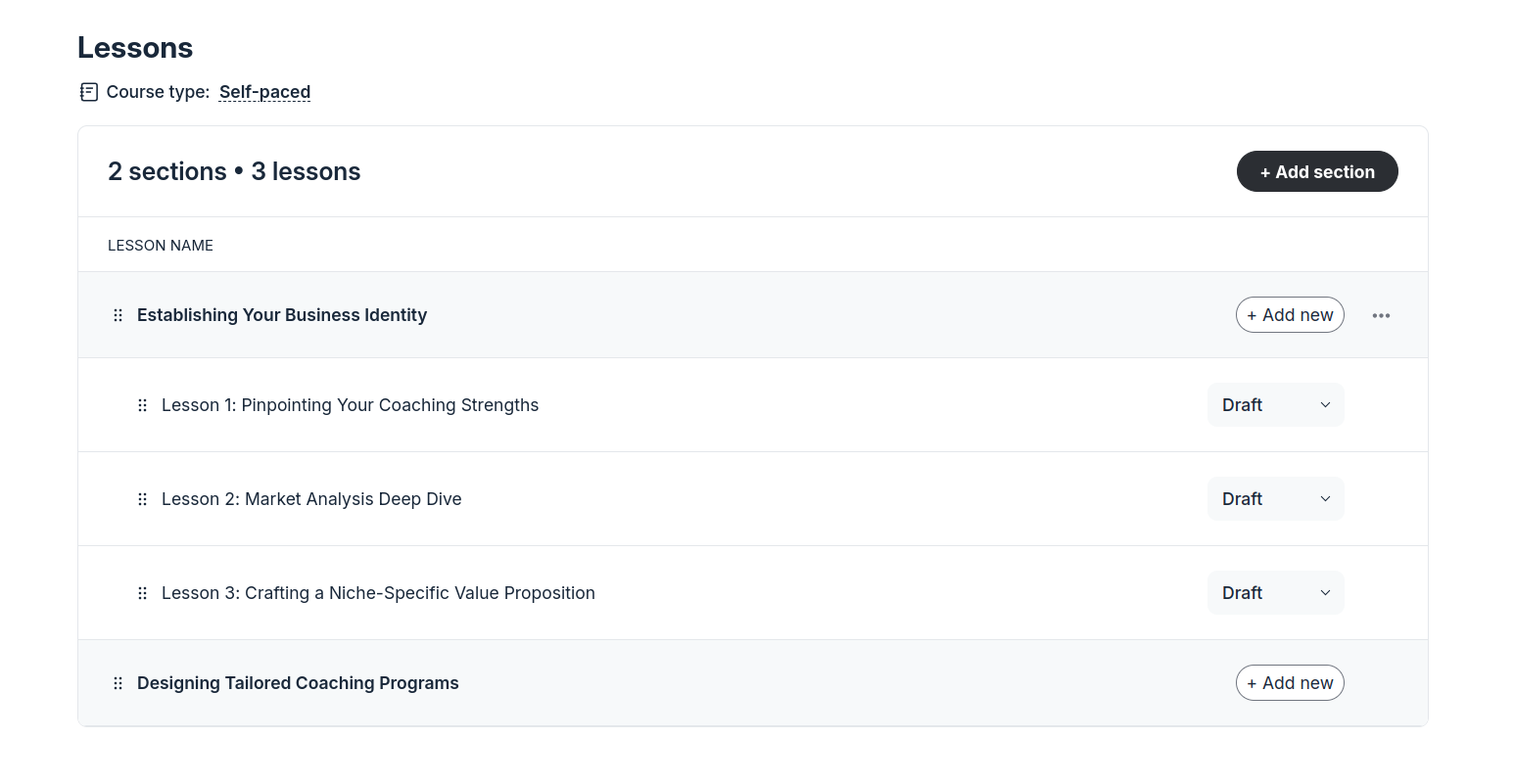 Circle's drag and drop course builder