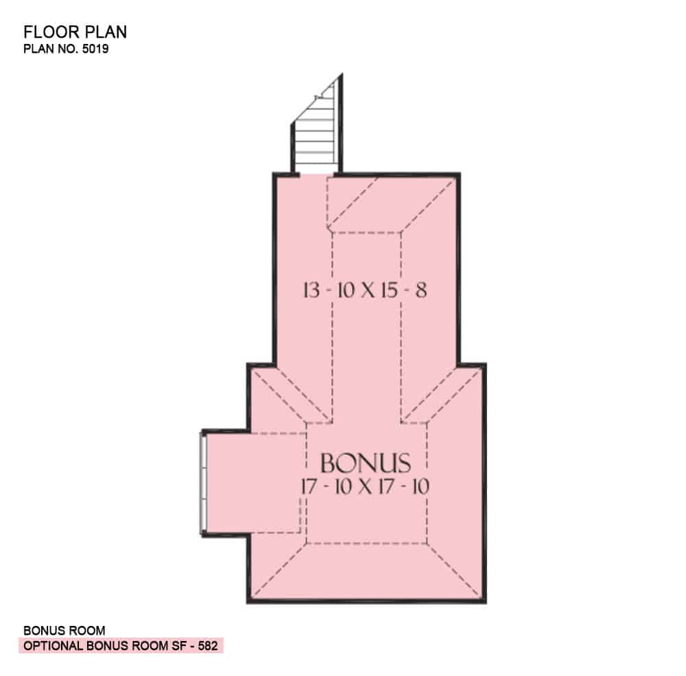 Second level floor plan with a bonus room.