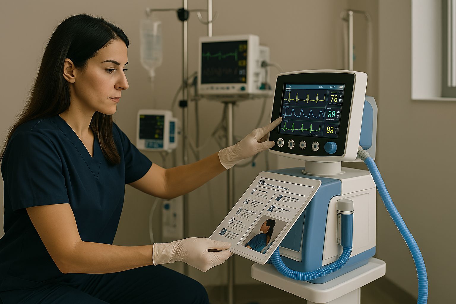 Mulher segurando computador portátilDescrição gerada automaticamente com confiança média
