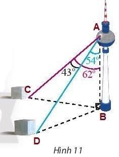 BÀI 3. GIẢI TAM GIÁC VÀ ỨNG DỤNG THỰC TẾKHỞI ĐỘNGVới số liệu đo được từ một bên bờ sông như hình vẽ sau, bạn hãy giúp nhân viên đo đạc tính khoảng cách giữa hai cái cây bên kia bờ sông.Đáp án chuẩn:53,9 m1. GIẢI TAM GIÁCBài 1: Giải tam giác ABC trong các trường hợp sau:a. a = 17,4; B=44°30 ; C=64°b. a = 10; b = 6; c = 8Đáp án chuẩn:a) A = 71°30’; b ≈ 12,9; c ≈ 16,5b) A = 90°; B = 36°52’; C = 53°8’2. ÁP DỤNG GIẢI BÀI TOÁN VÀO THỰC TẾBài 1: Hai máy bay cùng cất cánh từ một sân bay nhưng bay theo hai hướng khác nhau. Một chiếc di chuyển với tốc độ 450 km/h theo hướng tây và chiếc còn lại di chuyển theo hướng lệch so với hướng bắc 25° về phía tây với tốc độ 630km/h (Hình 5). Sau 90 phút, hai máy bay cách nhau bao nhiêu kilomet? Giả sử chúng đang ở cùng độ cao.Đáp án chuẩn:899,7 km.Bài 2: Trên bản đồ địa lí, người ta thường gọi tứ giác với bốn đỉnh lần lượt là các thành phố Hà Tiên, Châu Đốc, Long Xuyên, Rạch Giá là tứ giác Long Xuyên. Dựa theo các khoảng cách đã cho trên Hình 6, tính khoảng cách giữa Châu Đốc và Rạch Giá.Đáp án chuẩn:75,7 km.BÀI TẬP CUỐI SGK