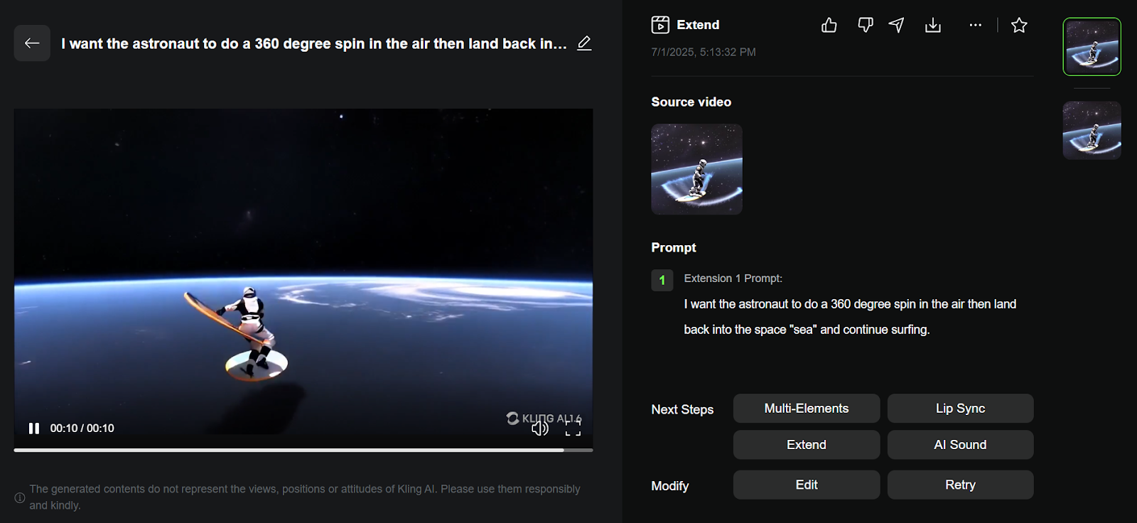 Video extension with Kling AI