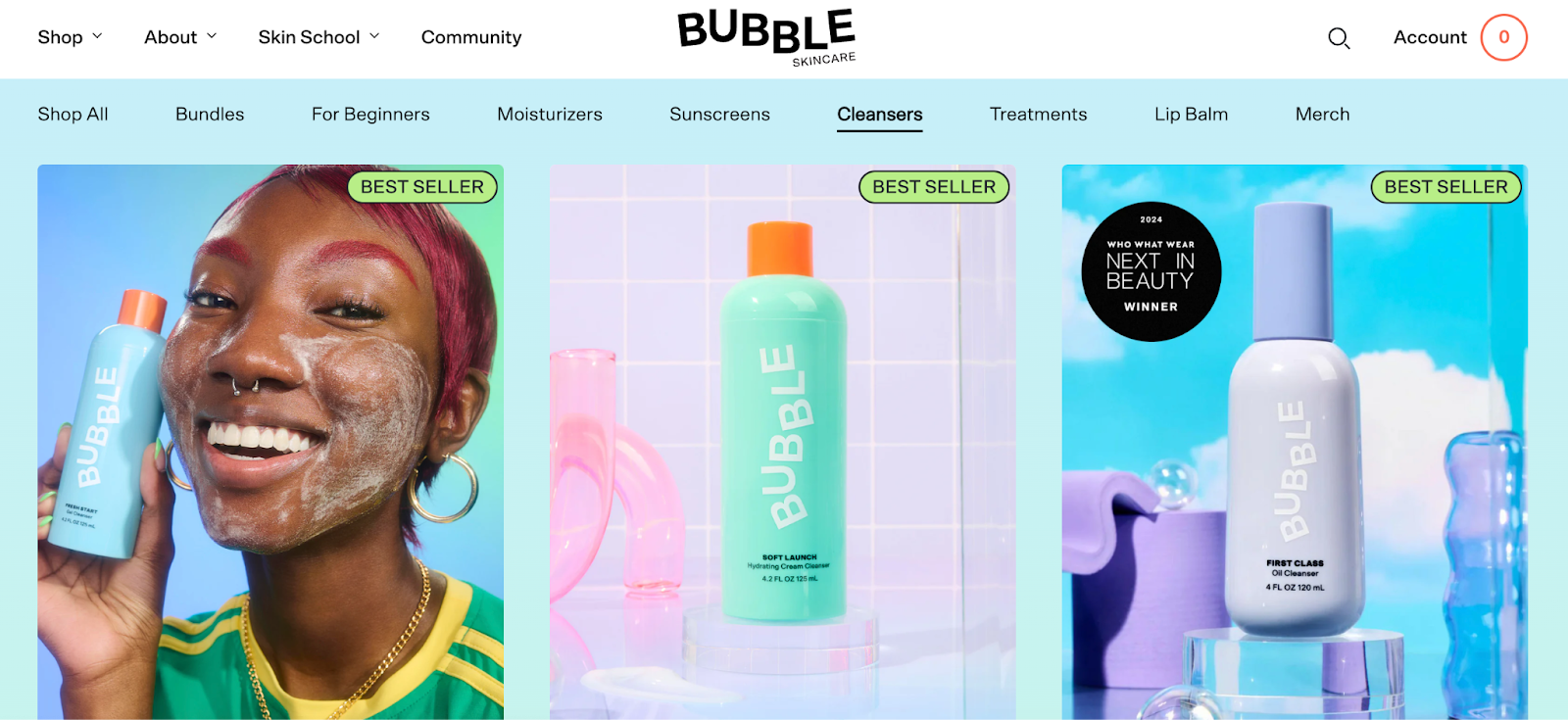 bubble skincare website image