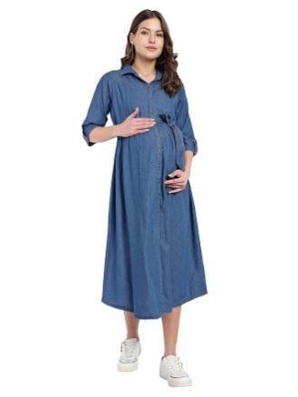 MAMMA'S MATERNITY Plain Denim Dress with Nursing Zippers