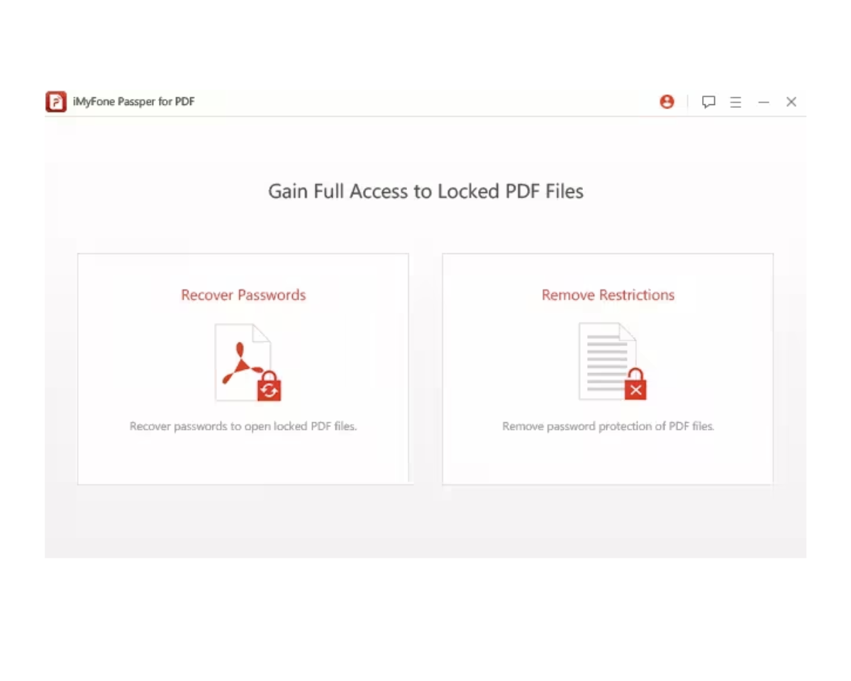 Using third-party software to remove permissions from PDFs: Open Passper for PDF and choose Recover Paswords or Remove Restrictions