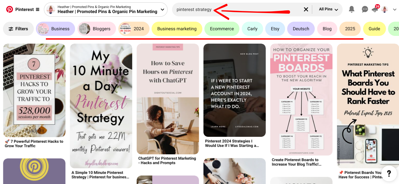 use pinterest search results in your keyword research